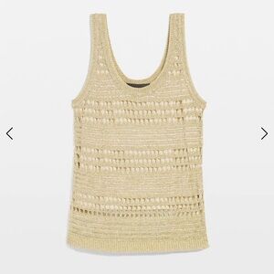 White House Black market gold, metallic shimmer crochet knit sweater tank M L